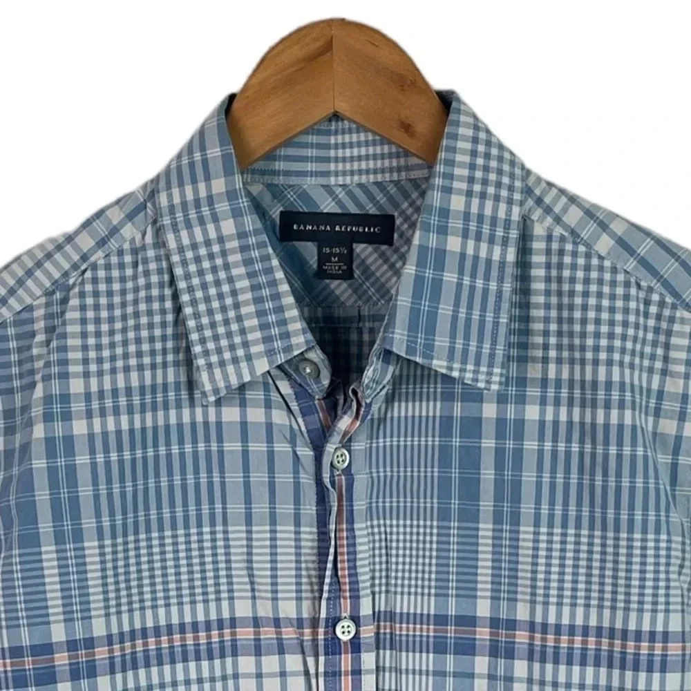 BF511 Mens Banana Republic Designer Plaid Trendy Button Down Shirt 15-15.5 M